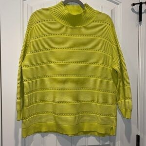 French Connection bright artsy yellow green mock neck ribbed sweater size M